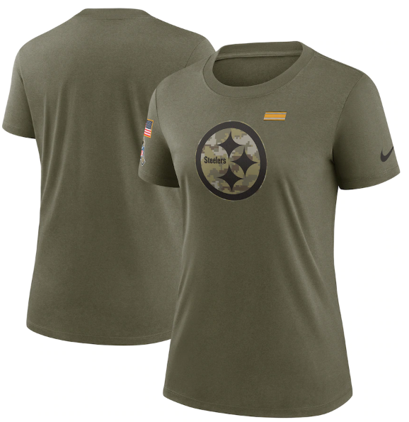Women's Pittsburgh Steelers Olive 2021 Salute To Service T-Shirt (Run Small)